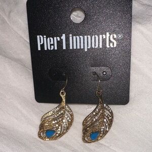Pier 1 Goldish Earrings with turquoise Detail